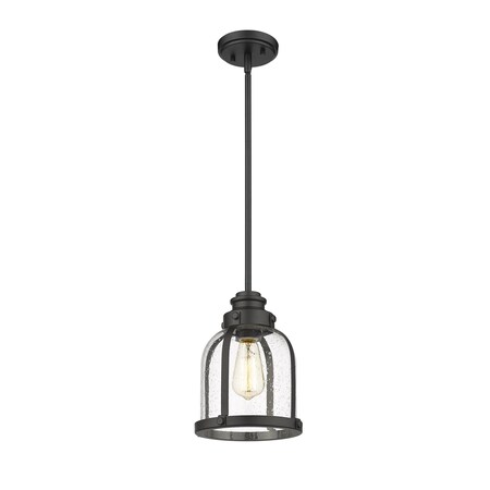 Z-Lite Burren 1 Light Mini Pendant, Matte Black And Clear Seedy 337MP-MB